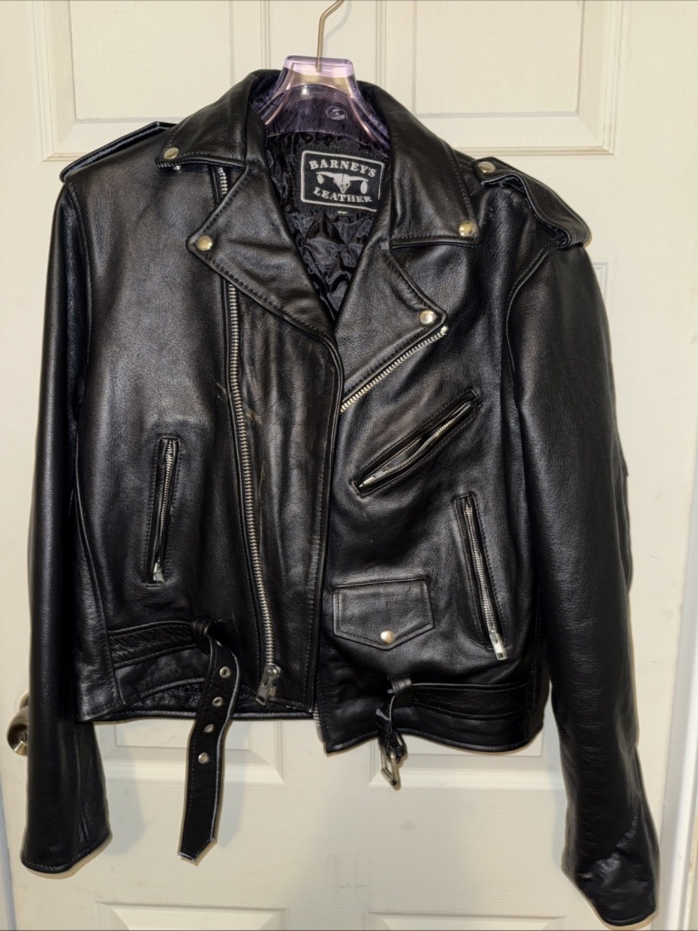 Vintage Barney's Black Leather Motorcycle Jacket - Mens - 46R (fits like a 45R)